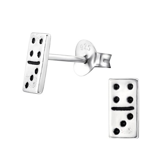 Sterling Silver Tiny Domino Stud Earrings - Picture 1 of 12